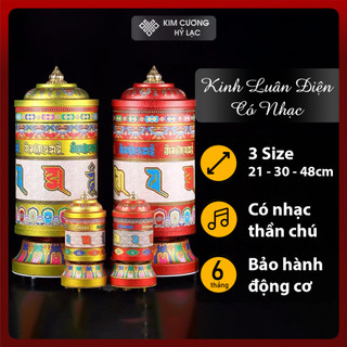 Kinh luân điện, kinh luân xoay vạn phúc mật tông size lớn 48cm 2 màu vàng - đỏ