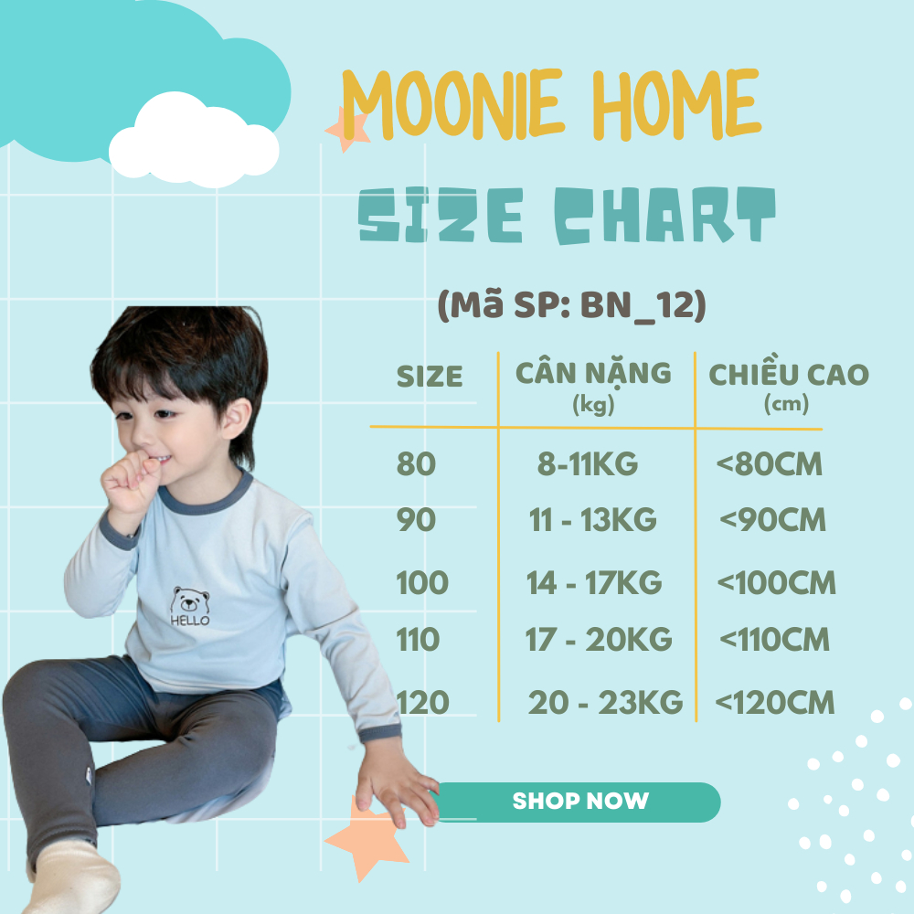 Bộ Nỉ Cotton Mềm Mịn Dài Tay Thu Đông Cho Bé Trai/ Bé Gái BN-12
