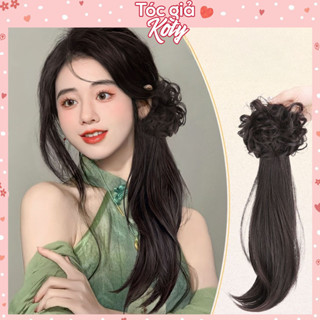 Tóc giả đuôi ngựa cổ trang Koty, tóc giả ngoặm thẳng cúp phối búi xoăn cho nữ T517