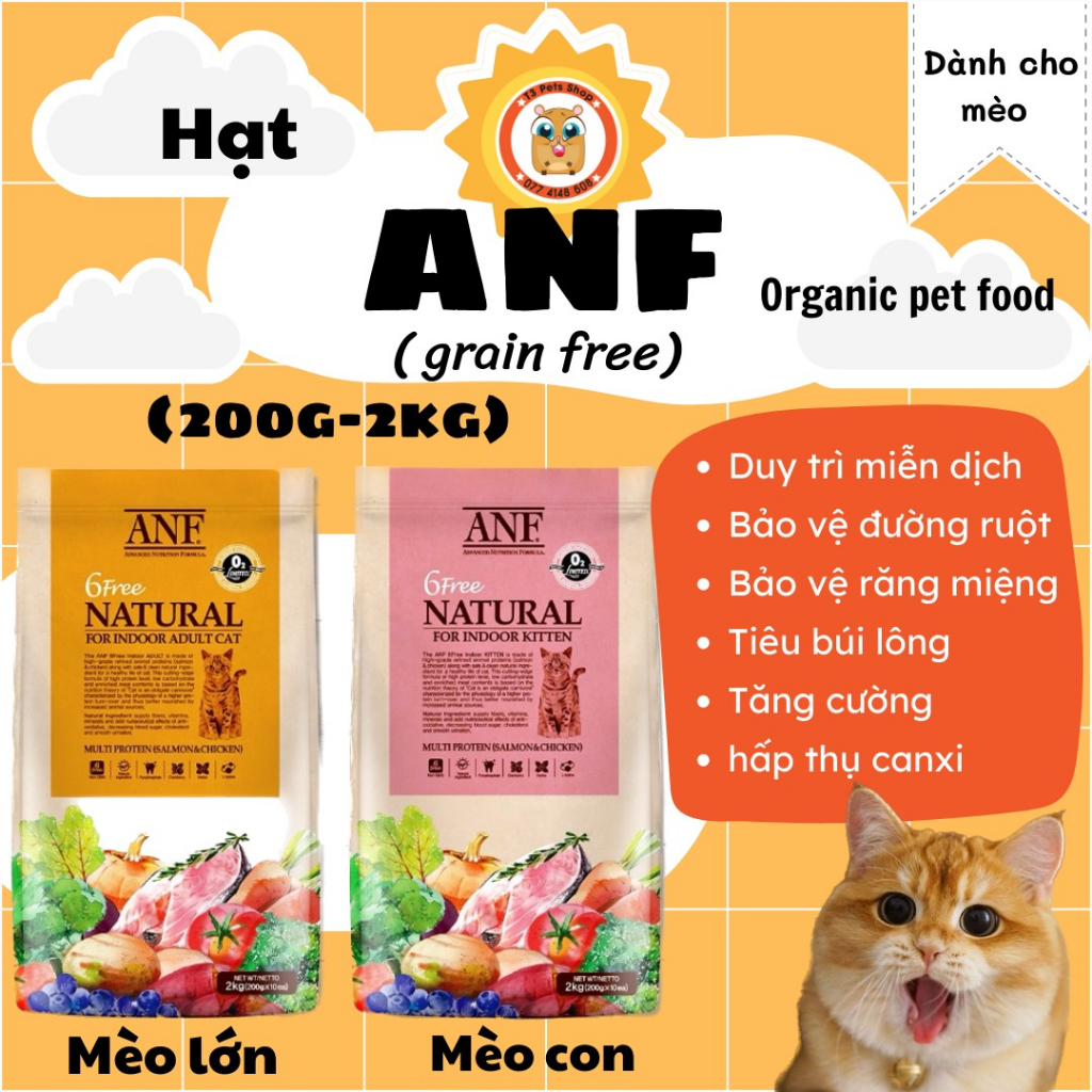 Thức ăn hạt ANF   200gr dành cho mèo con và trưởng thành