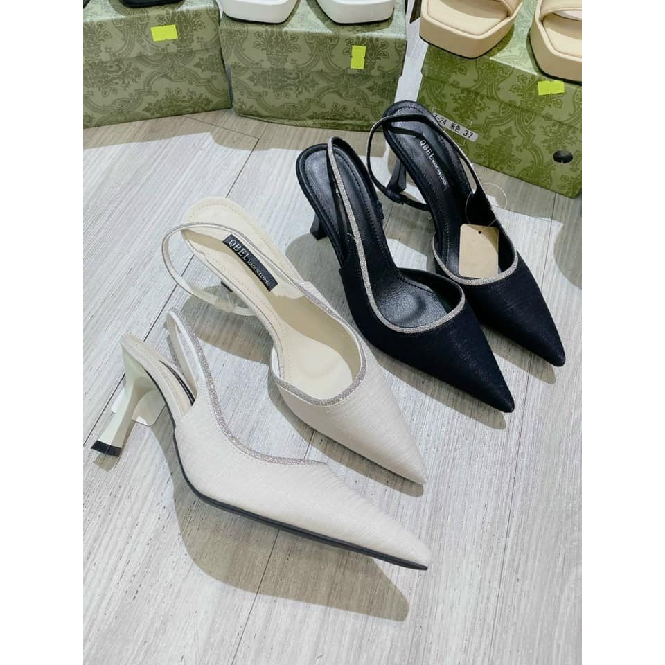 Giày cao gót quai đá mũi nhọn gót nhọn viền đá sang chảnh