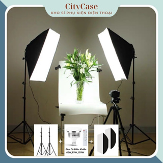 Bộ Softbox đèn 3 màu điều chỉnh trợ sáng kích thước 50x70cm và Bát Giác quay chụp ảnh studio, livestream gắn 1 đui E27