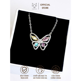 Dây chuyền bạc ta Cáo Bạc Jewellery, vòng cổ cánh hồ điệp đính đá ngũ sắc xinh xắn