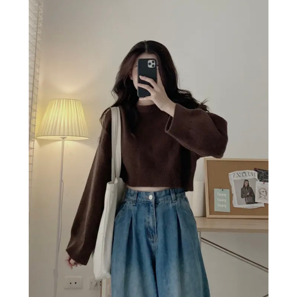 Áo len croptop trơn Aolencroptoptron786 P13k16