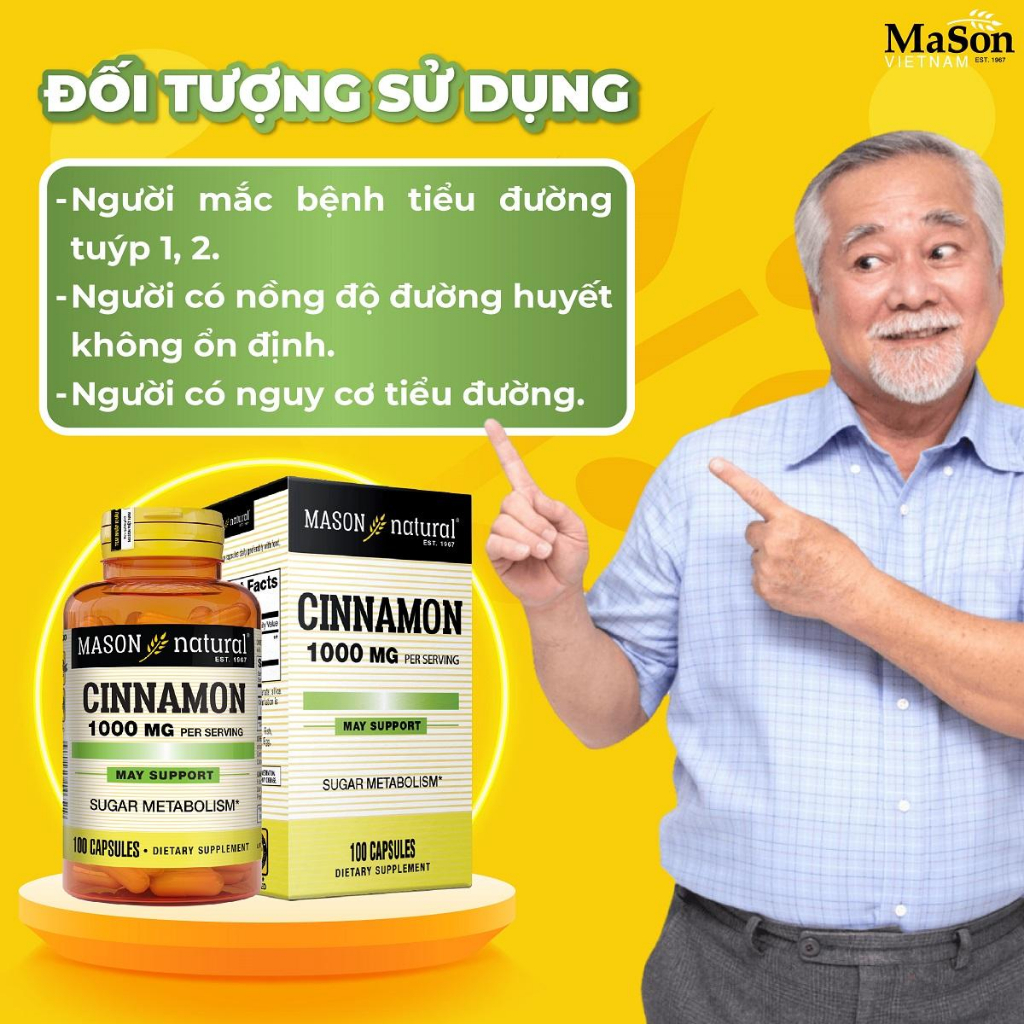 Viên Uống Hỗ Trợ Chuyển Hoá Đường Mason Natural Cinnamon 100 Viên