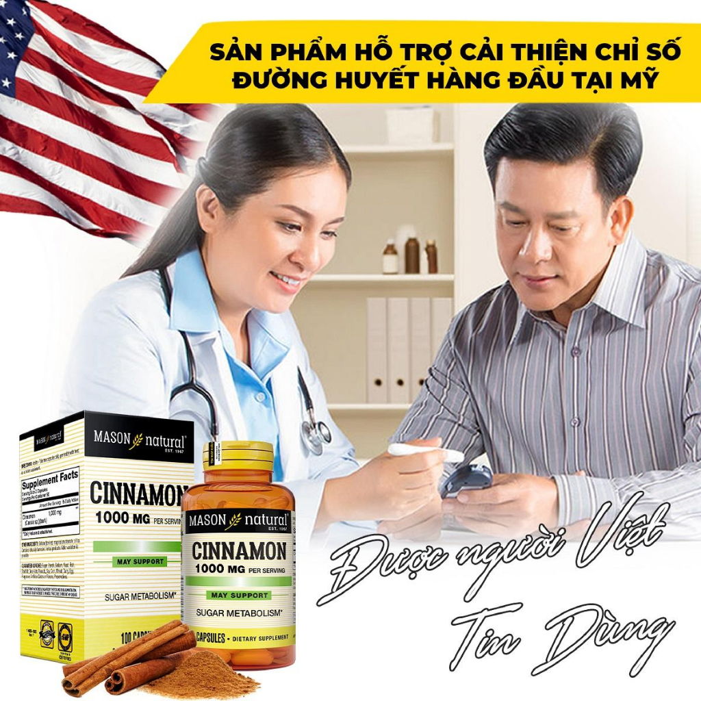 Viên Uống Hỗ Trợ Chuyển Hoá Đường Mason Natural Cinnamon 100 Viên