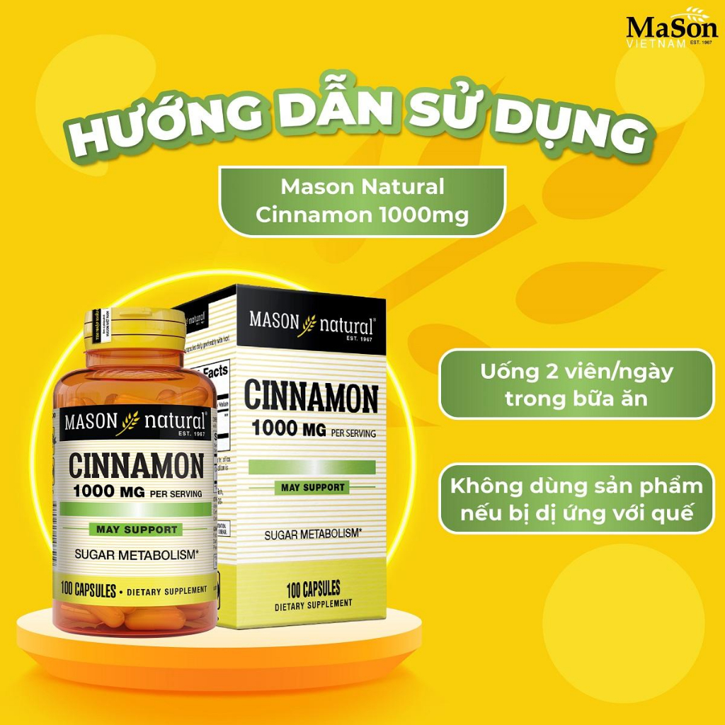 Viên Uống Hỗ Trợ Chuyển Hoá Đường Mason Natural Cinnamon 100 Viên