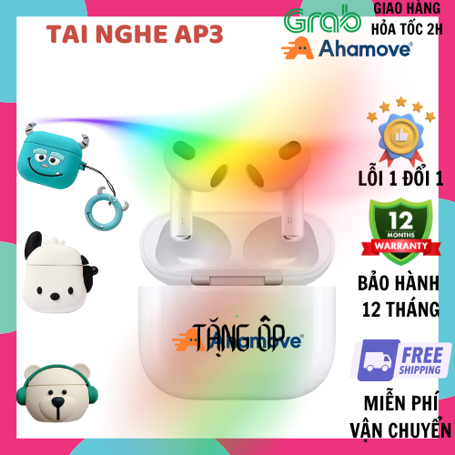 Tai nghe bluetooth AP3 không dây pin trâu, định vị, đổi tên, cảm ứng, âm thanh hay, bảo hành 12 tháng, đổi trả 7 ngày