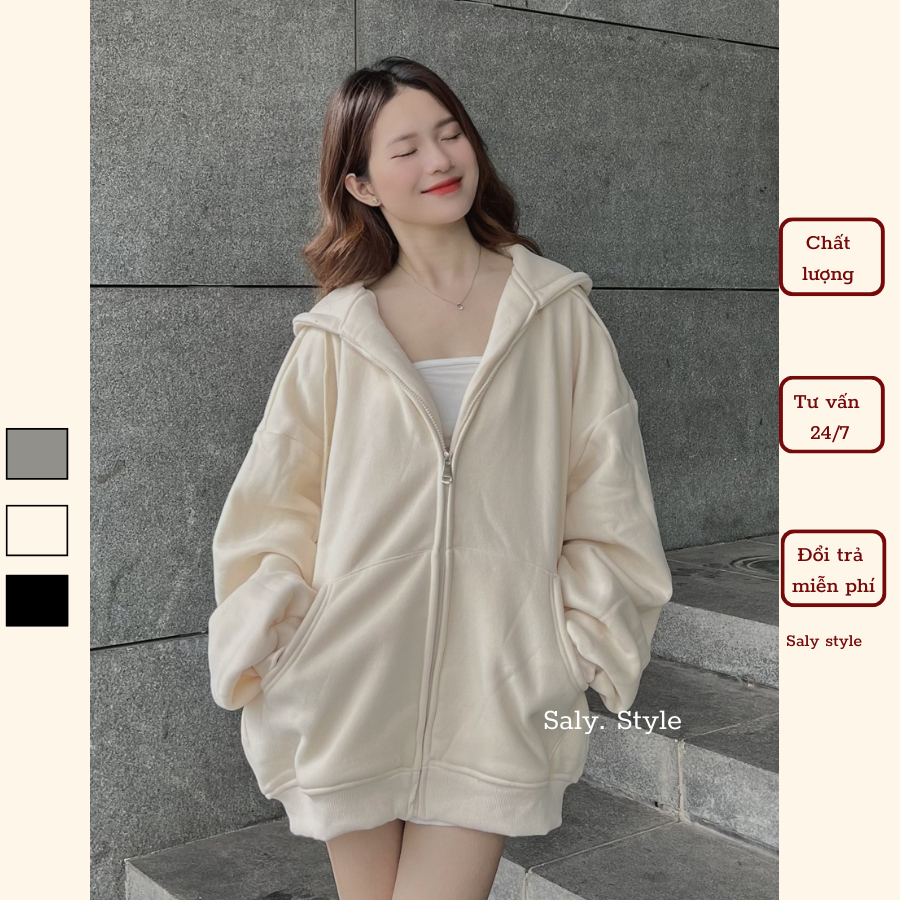 Áo khoác nỉ hoodie SALY form rộng dài kéo khóa cá tính Aokhoac001_P8k4