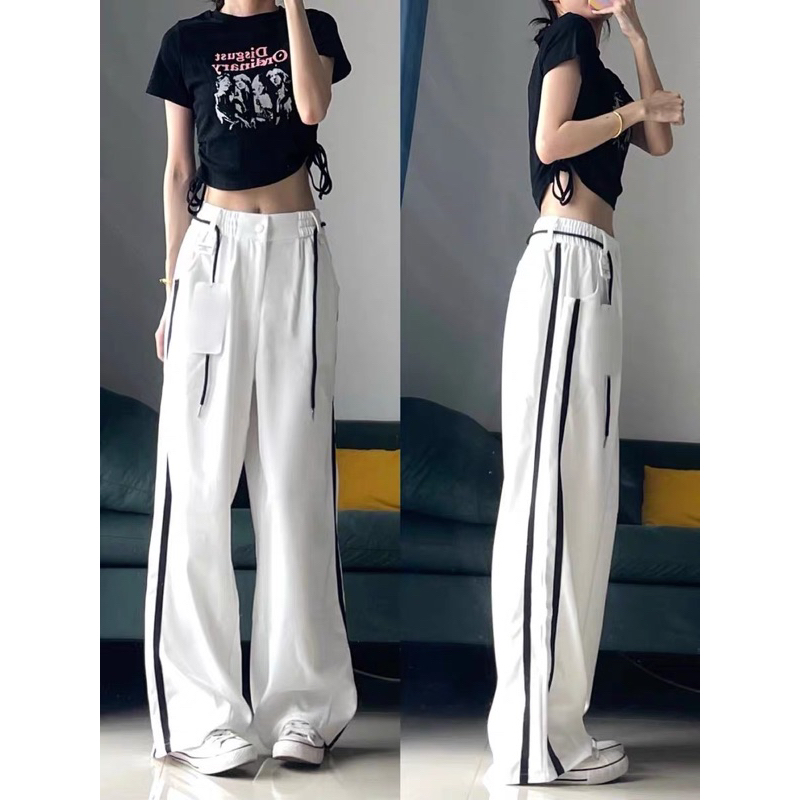 QUẦN THỂ THAO DÀI VIỀN SỌC ĐEN TRẮNG RÚT DÂY