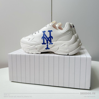Giày MLB Chunky độn đế tăng chiều cao màu be chữ NY METS