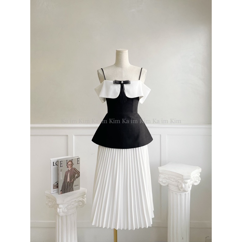 Áo Thiết Kế Peplum 2 Dây Trễ Vai Kèm Tag Nơ Sang-Xịn