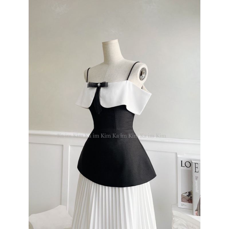 Áo Thiết Kế Peplum 2 Dây Trễ Vai Kèm Tag Nơ Sang-Xịn