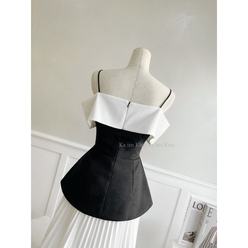 Áo Thiết Kế Peplum 2 Dây Trễ Vai Kèm Tag Nơ Sang-Xịn