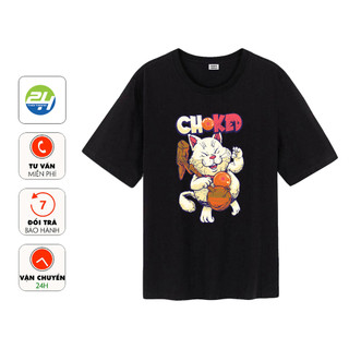 Áo Thun Basic Tay Lỡ Phom Rộng THOITRANG24H Unisex Màu Đen Vải Dày Mịn In Mẫu CM006