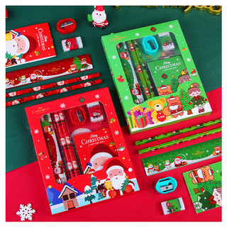 Bộ dụng cụ học tập 6 sản phẩm phối họa tiết noel giáng sinh hộp quà tặng sang trọng xinh xắn dành cho các bé - MYNAMART