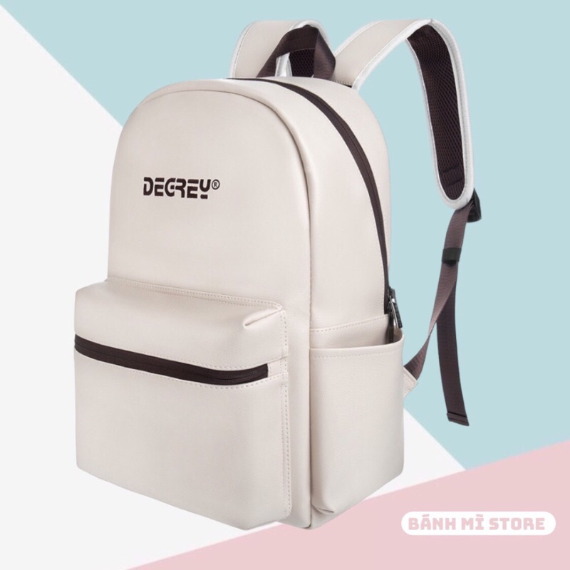 Balo Trà Sữa DG LEATHER Basic Backpack Chất Da Simili Cao Cấp Chống Nước Bánh Mì Store Cặp Da Đi Học Màu Kem Thời Trang
