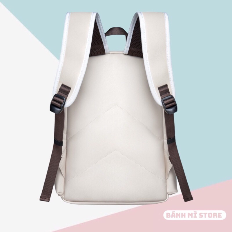 Balo Trà Sữa DG LEATHER Basic Backpack Chất Da Simili Cao Cấp Chống Nước Bánh Mì Store Cặp Da Đi Học Màu Kem Thời Trang