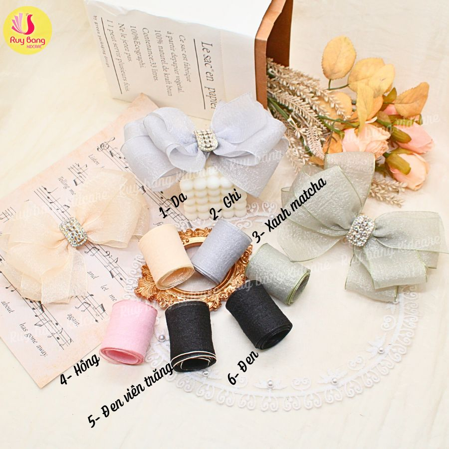 Ruy băng voan xốp  HQ 4cm dùng làm nơ kẹp tóc, nơ trang trí...
