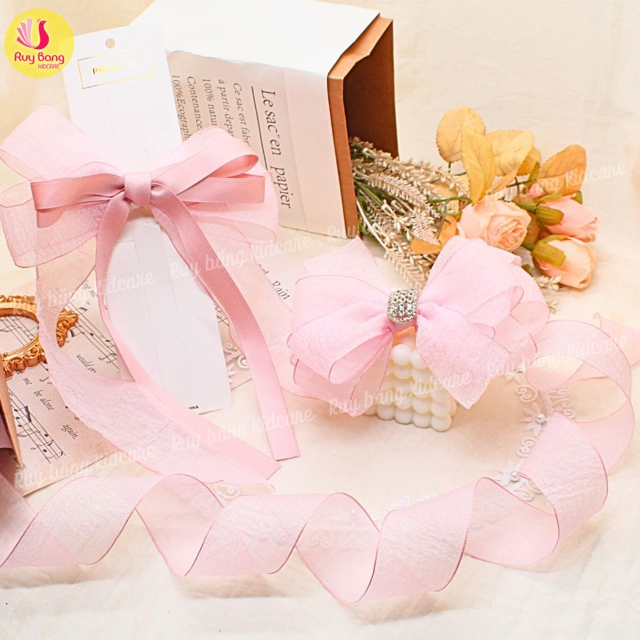 Ruy băng voan xốp  HQ 4cm dùng làm nơ kẹp tóc, nơ trang trí...