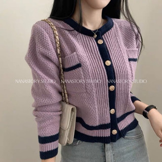 @nanastory.studio Áo Len Hàn Quốc Màu Tím Môn Và Màu Đen Siêu Đẹp
