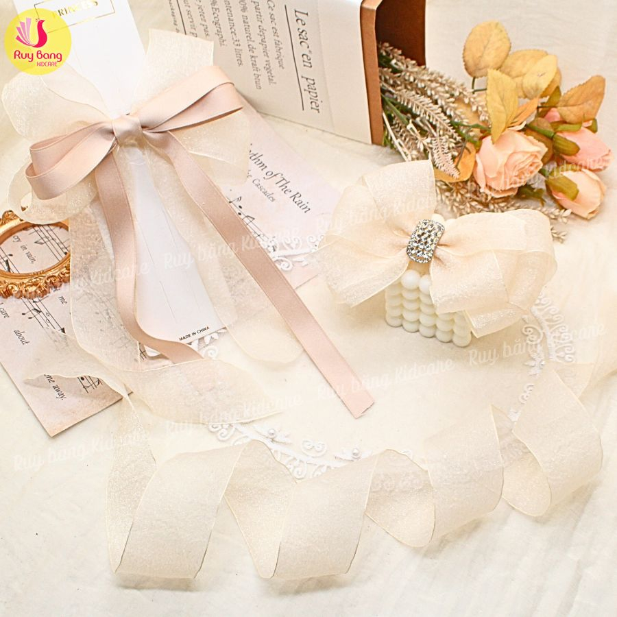 Ruy băng voan xốp  HQ 4cm dùng làm nơ kẹp tóc, nơ trang trí...