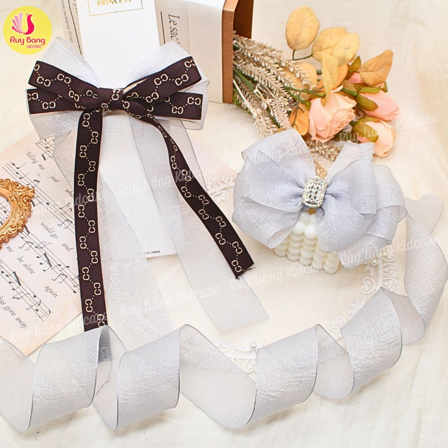 Ruy băng voan xốp  HQ 4cm dùng làm nơ kẹp tóc, nơ trang trí...