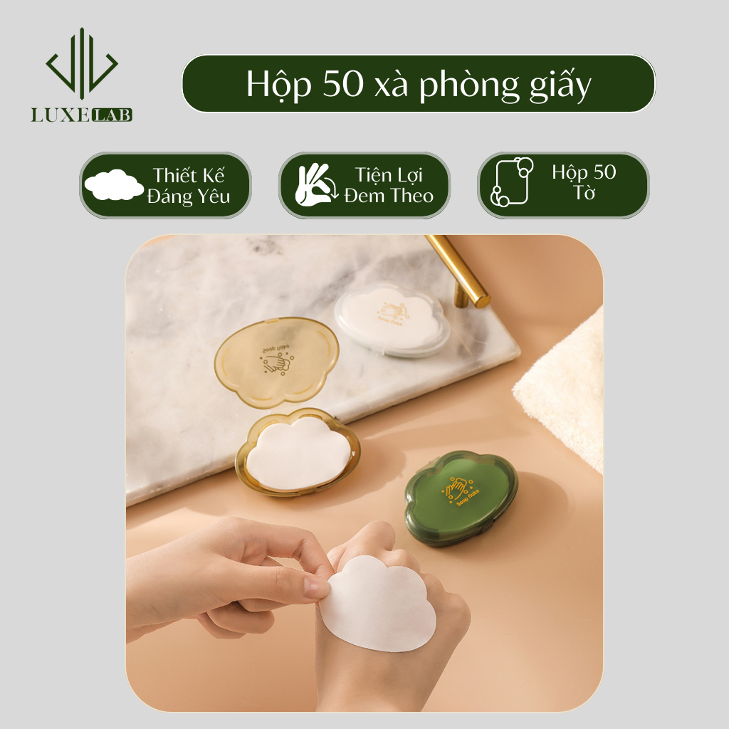 Hộp 50 Miếng Xà Phòng Giấy Rửa Tay Bỏ Túi Hình Đám Mây, Mùi Thơm Nhẹ LUXELAB 12454