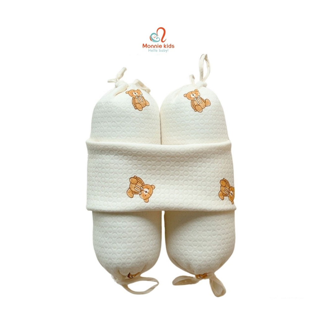 Gối chặn cho bé Mochee gấu teddy 35x36cm, chặn bông lụa cotton cho trẻ 0M+ - Monnie Kids