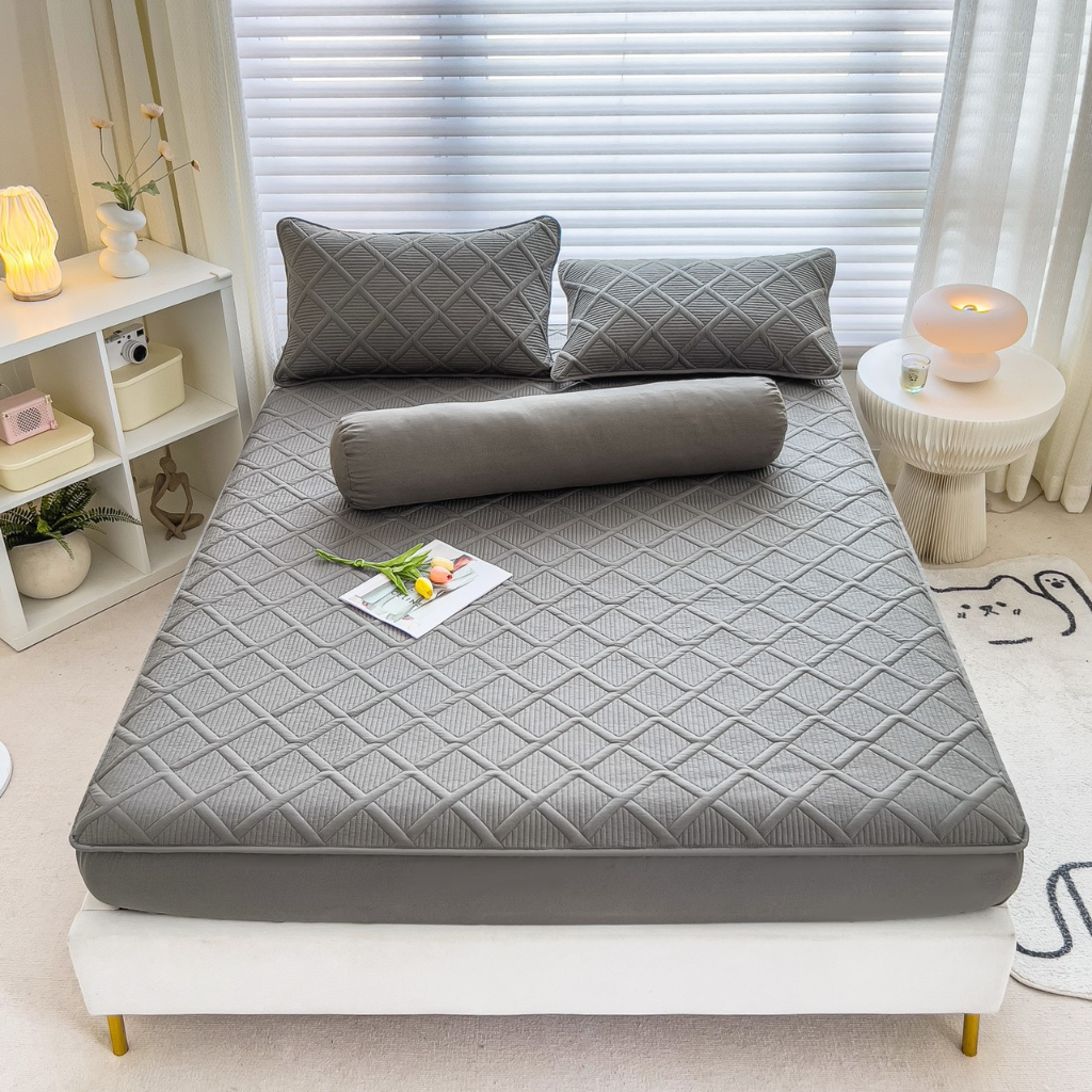 Bộ ga gối cotton đũi hàn trần bông, sét ga gối tặng kèm vỏ gối ôm cotton đũi hàn