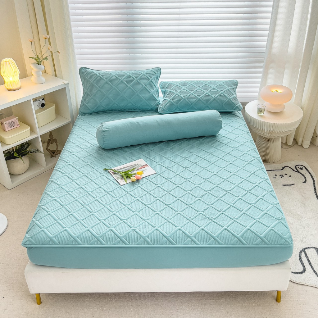 Bộ ga gối cotton đũi hàn trần bông, sét ga gối tặng kèm vỏ gối ôm cotton đũi hàn