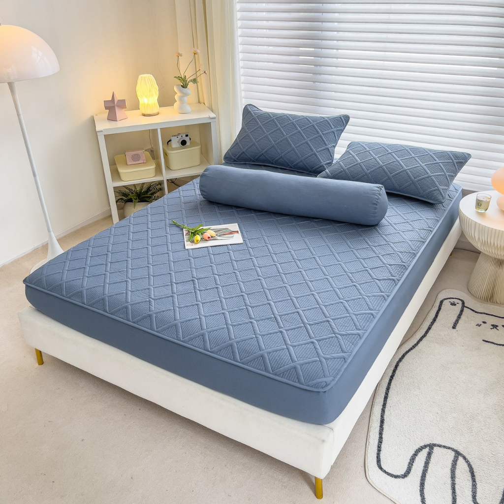 Bộ ga gối cotton đũi hàn trần bông, sét ga gối tặng kèm vỏ gối ôm cotton đũi hàn
