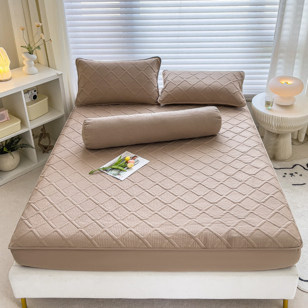 Bộ ga gối cotton đũi hàn trần bông, sét ga gối tặng kèm vỏ gối ôm cotton đũi hàn