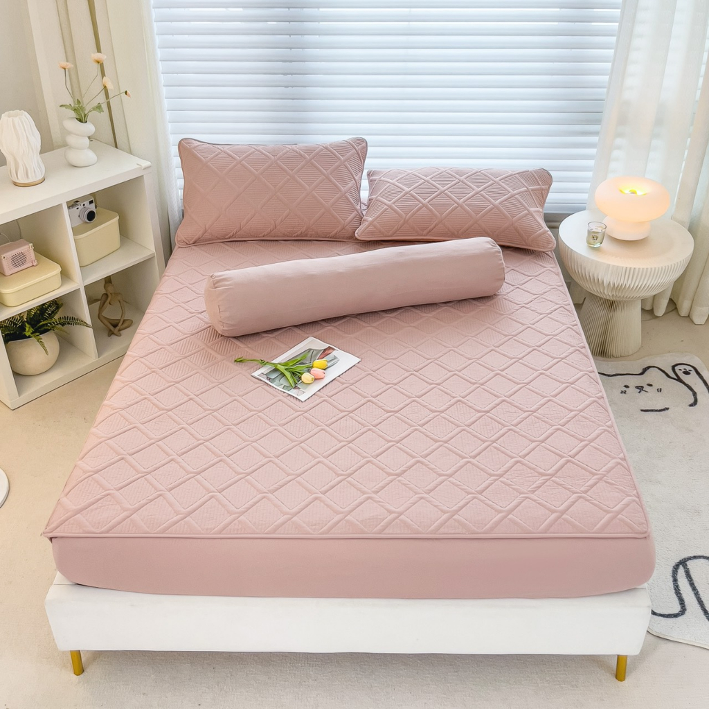 Bộ ga gối cotton đũi hàn trần bông, sét ga gối tặng kèm vỏ gối ôm cotton đũi hàn