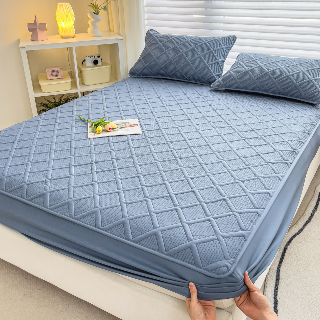 Bộ ga gối cotton đũi hàn trần bông, sét ga gối tặng kèm vỏ gối ôm cotton đũi hàn