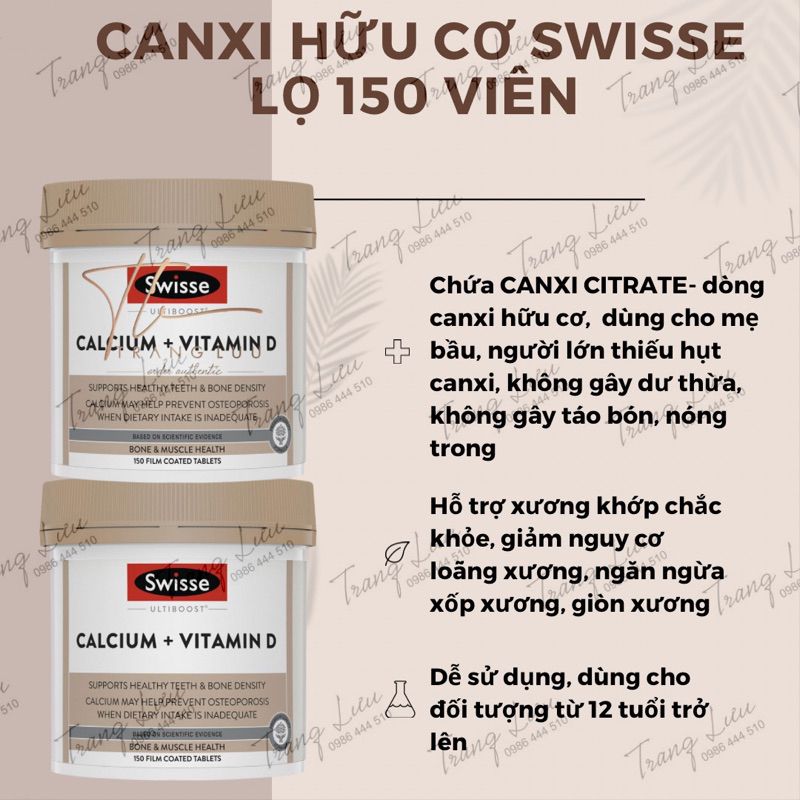 ĐỦ BILL_CANXI + VITAMIN D3 SWISSE LỌ 150 VIÊN