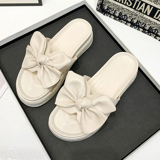 Dép nữ Thắt Nơ Da Mềm CHIBAMY đế bánh mì siêu nhẹ cao 4cm phong cách tiểu thư