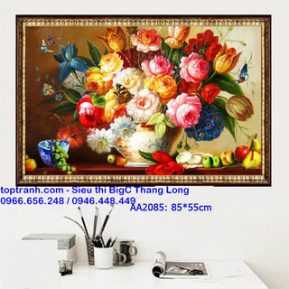 Tranh thêu chữ thập bình hoa khoe sắc AA2085 chưa thêu