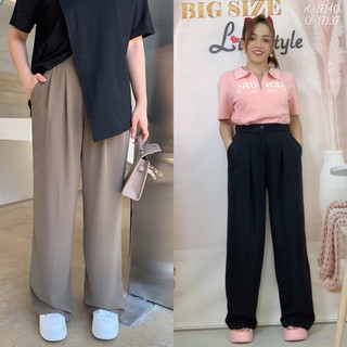 Quần tây suông nữ bigsize lưng co giãn cao cấp linhstyle - quần tây culottes ống suông rộng bigsize nữ cạp cao 17137