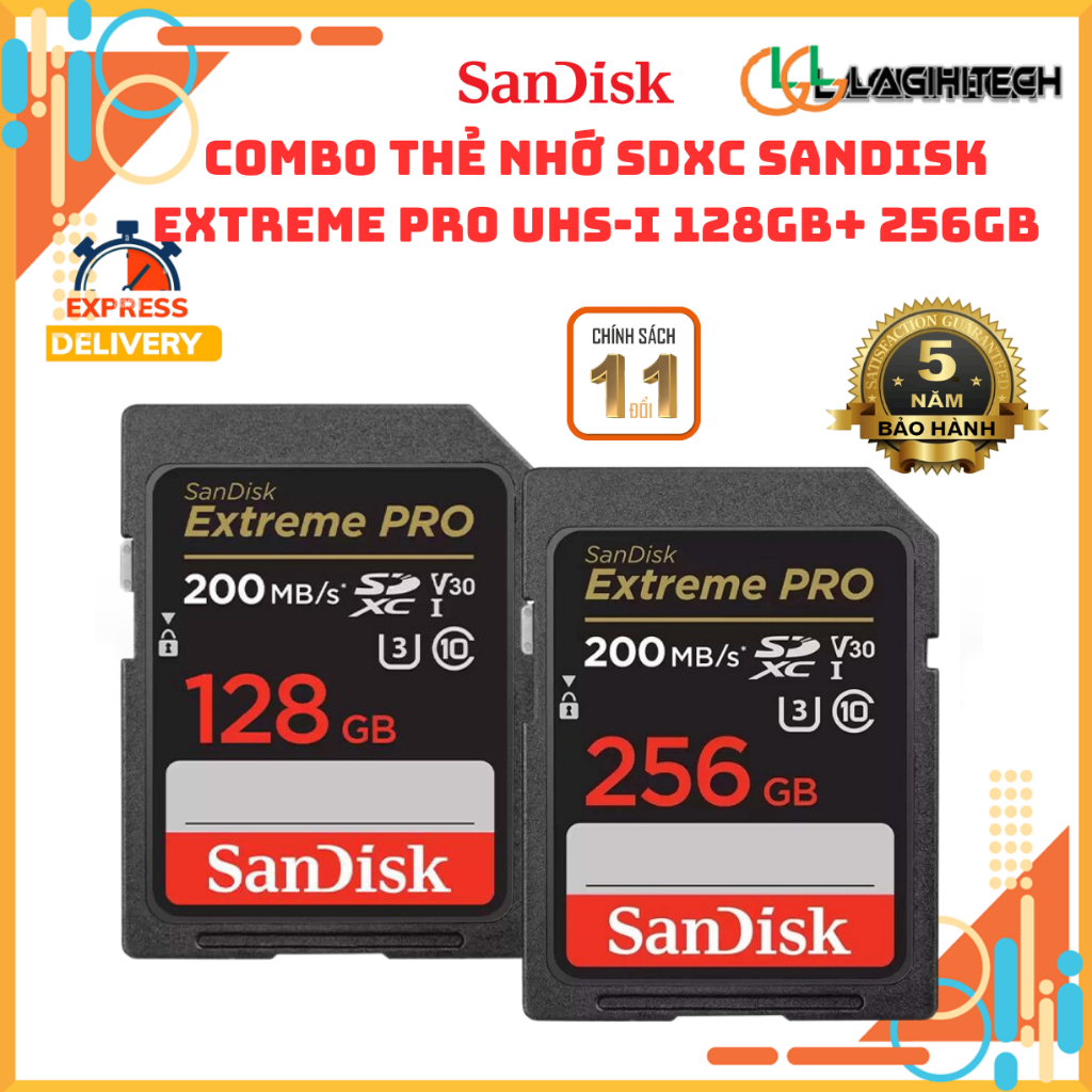 Thẻ nhớ SDXC SanDisk Extreme PRO 64GB / 128GB / 256GB UHS-I U3 4K V30 200MB/s Bảo hành 5 năm - Chính Hãng Sandisk