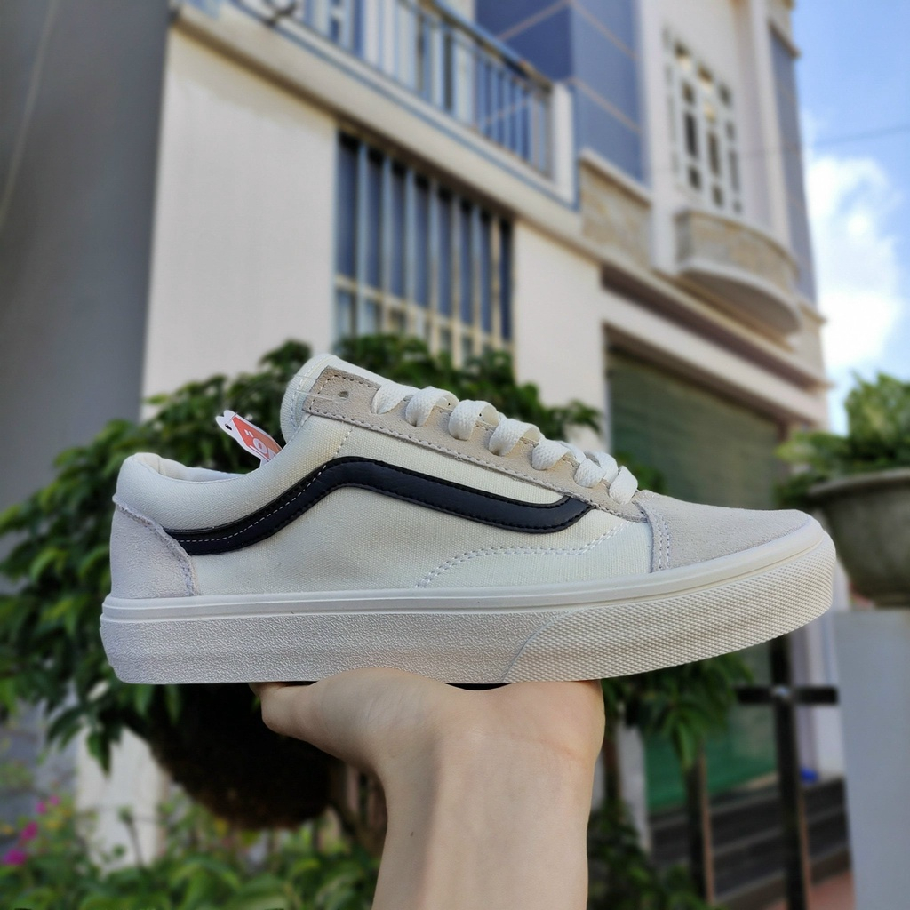 Giày Vans Vault Old Skool Trắng Sọc Đen giày nam nữ full bill box