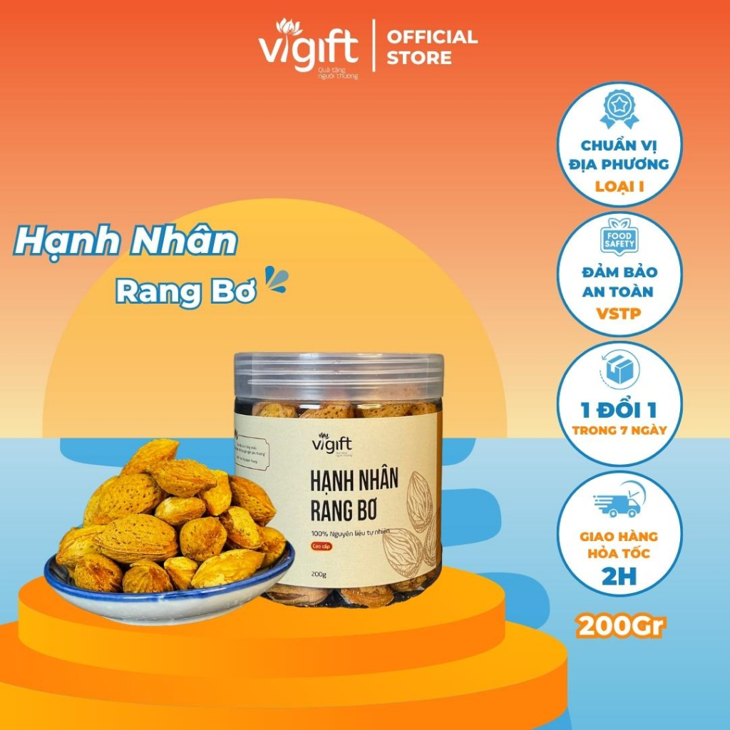 Hạnh nhân rang bơ VIGIFT Thơm Ngon Bổ Dưỡng - Cam Kết Hoàn Tiền 100% Nếu Không Đúng Chất Lượng