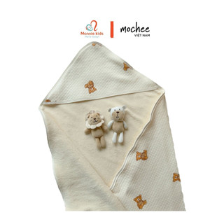 Ủ choàng cho bé Mochee gấu teddy 90x90cm chất liệu lụa cotton cho trẻ 0M+ - Monnie Kids
