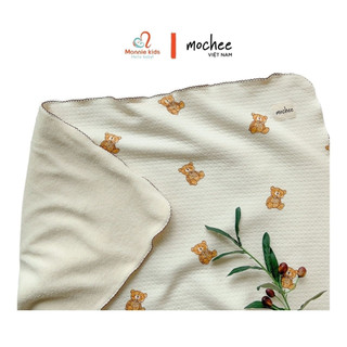 Chăn đắp cho bé Mochee gấu teddy 90x120cm chất liệu lụa cotton cho trẻ 0M+ - Monnie Kids