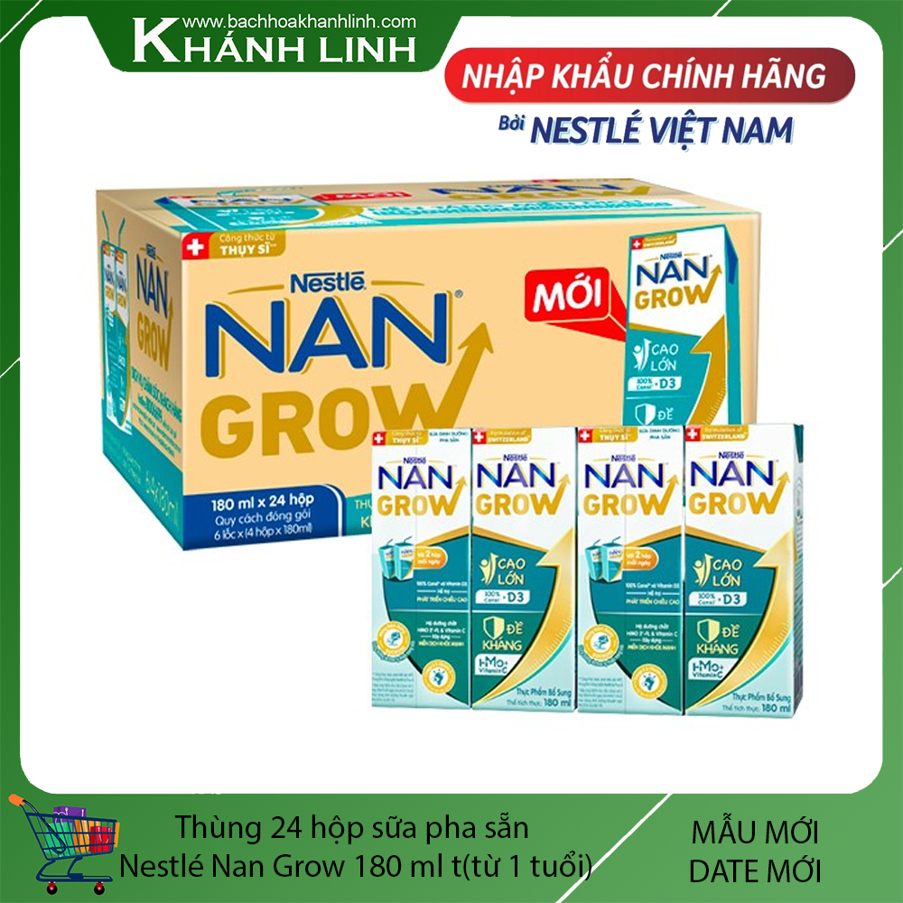 NESTLE Thùng 24 hộp sữa NAN nước pha sẵn Nestle Nan Grow 180ml MẪU MỚI từ