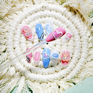 Nailbox tone pastel đính charm gấu