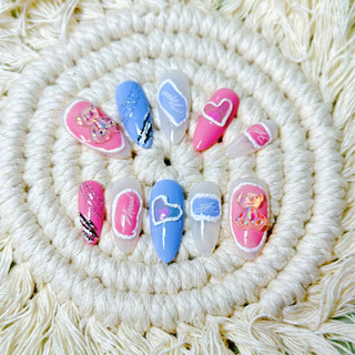Nailbox tone pastel đính charm gấu