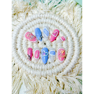 Nailbox tone pastel đính charm gấu