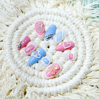 Nailbox tone pastel đính charm gấu