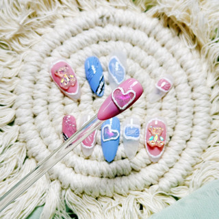 Nailbox tone pastel đính charm gấu